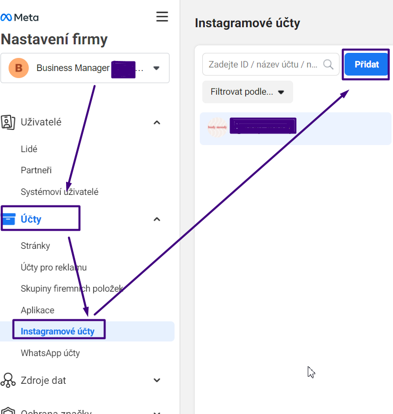 Nastavení firmy v Business Manageru.