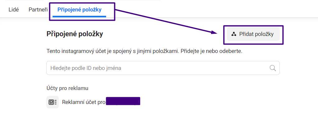 Podsekce Instagramové účty v Nastavení firmy.