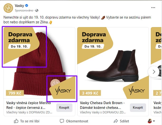 Ukázka rámečků v produktových reklamách.