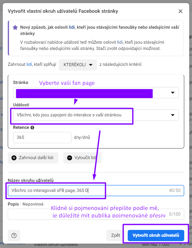 Tvoříme publikum z facebookové stránky.. Výstřižek je pořízen 13. 10. 2022.