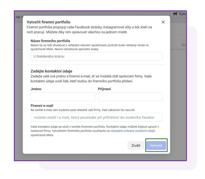 Jak založit nové firemní portfolio v Business Suite.