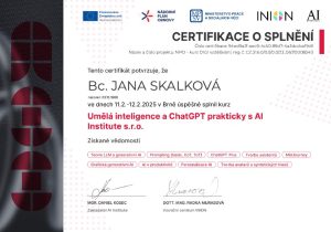 certifikát AI Institute s.r.o.: Umělá inteligence a ChatGPT prakticky